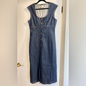 Denim Square-Neck Midi Dress in Benton Wash